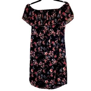 NEW! White House Black Market Small Black Floral Dress Off Shoulder Cottage Core